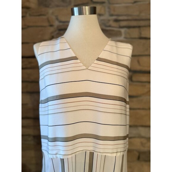 New Sz 14 Silk Nordstrom Collection Sleeveless Striped Dress Sharkbite 8458 - Picture 2 of 8